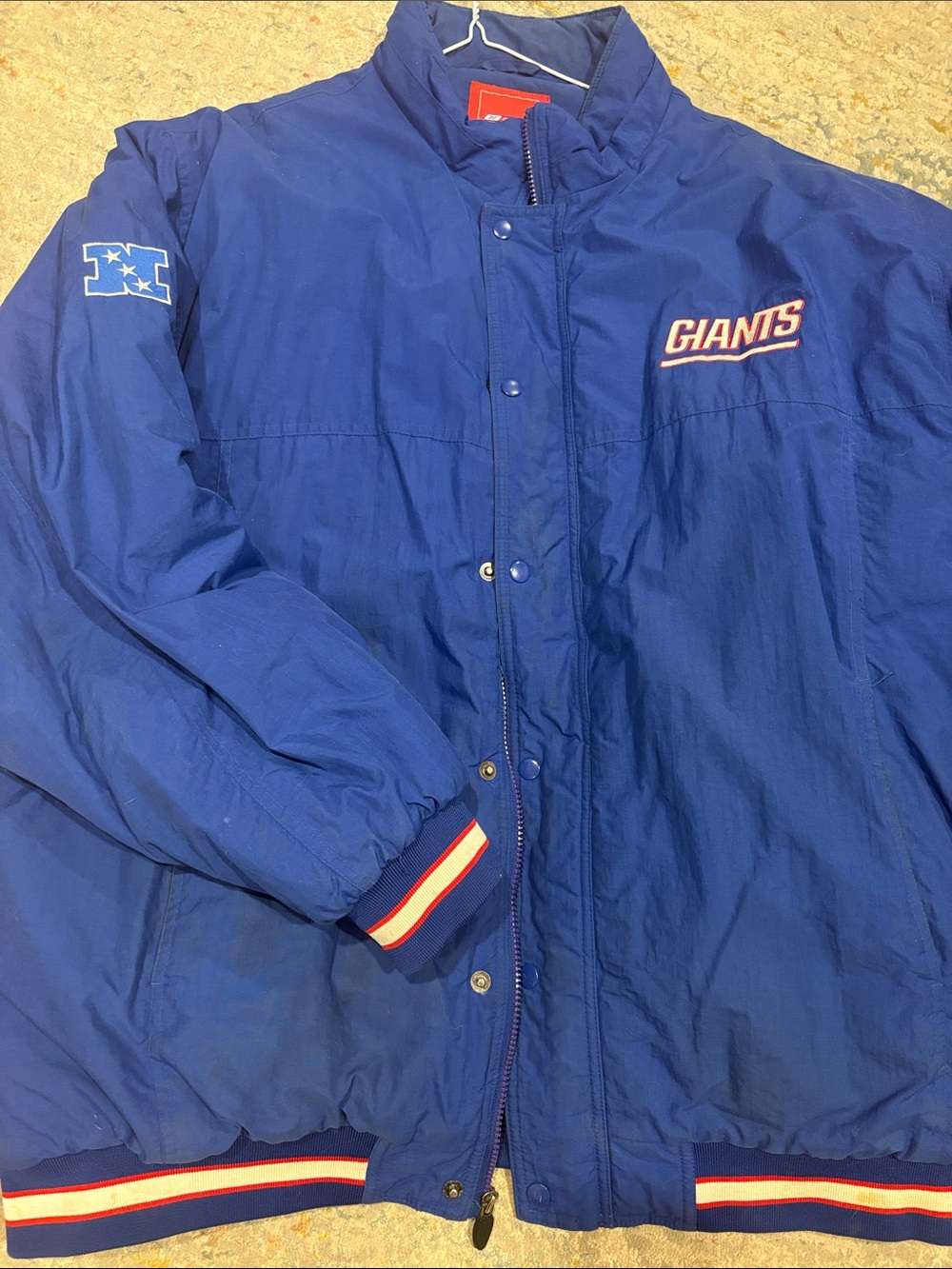 Reebok Blue New York Giants Puffer Jacket with Red & White Trim